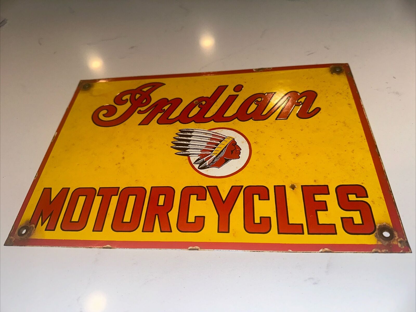 Vintage Indian Motorcycles Porcelain Pump Plate Sign 12”x8”