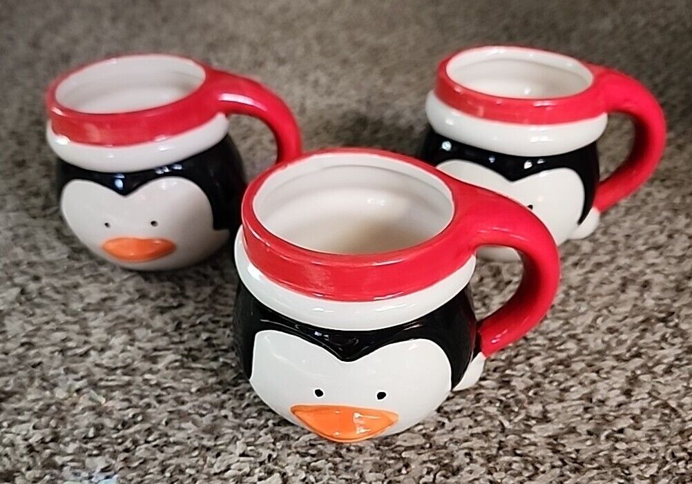 Royal Norfolk Penguin Coffee Mugs Winter Cocoa, Tea Set Of 3 Cups 8oz.