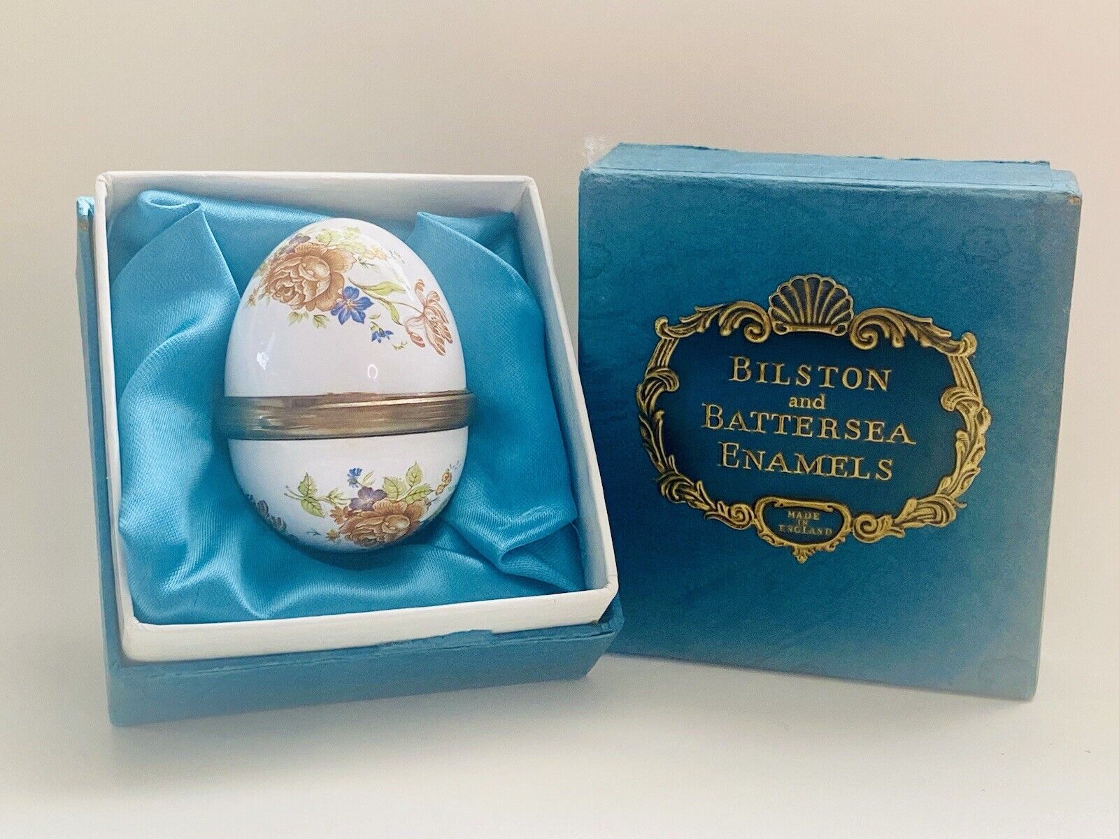 Vintage Bilston and Battersea Enamel Egg in Original Box