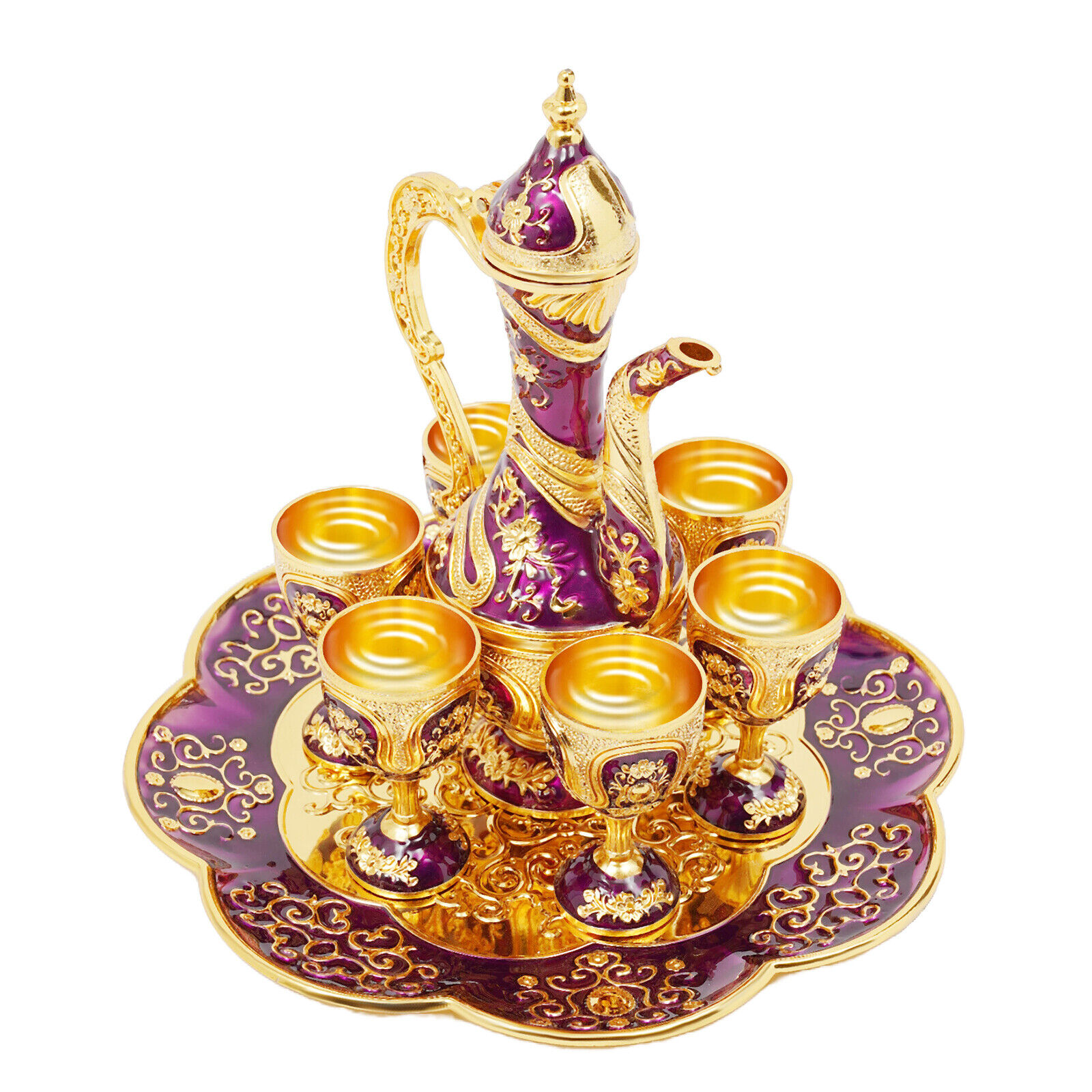 Turkish Tea Set, Vintage Turkish Teapot Set with 6 Coffee Cup and Tea Tray Decor