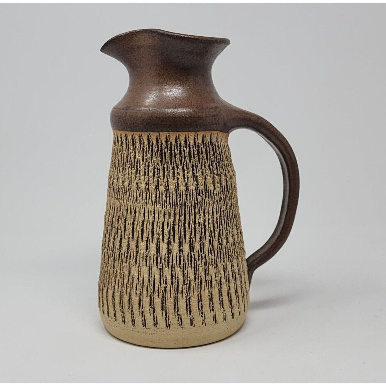 Studio Pottery Pitcher Brown Textured Large Handle by Alan Snyder VTG MCM 10\