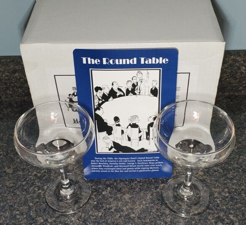 The Round Table Algonquin Cocktail Glasses Set of 2 With Coaster In Original Box