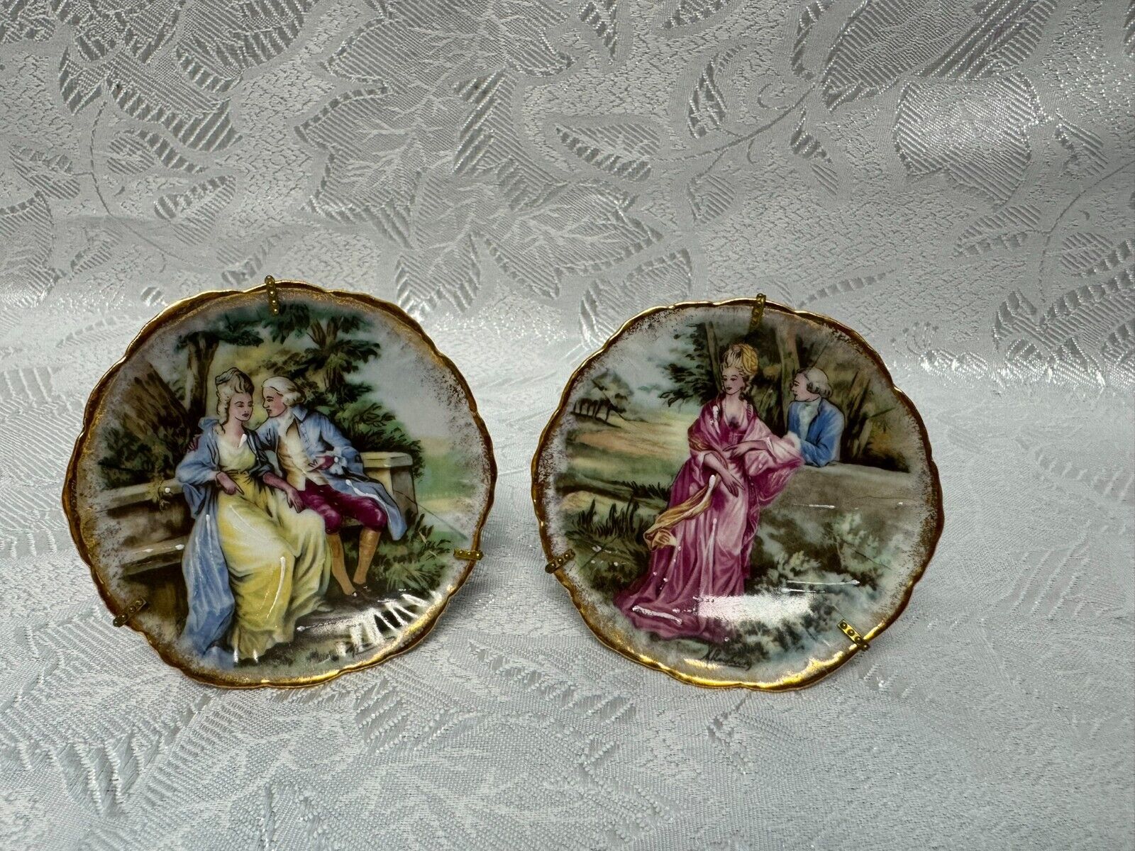 Vintage Limoges 2 Porcelain Mini Decorative Plates Sign by Artist 3” France