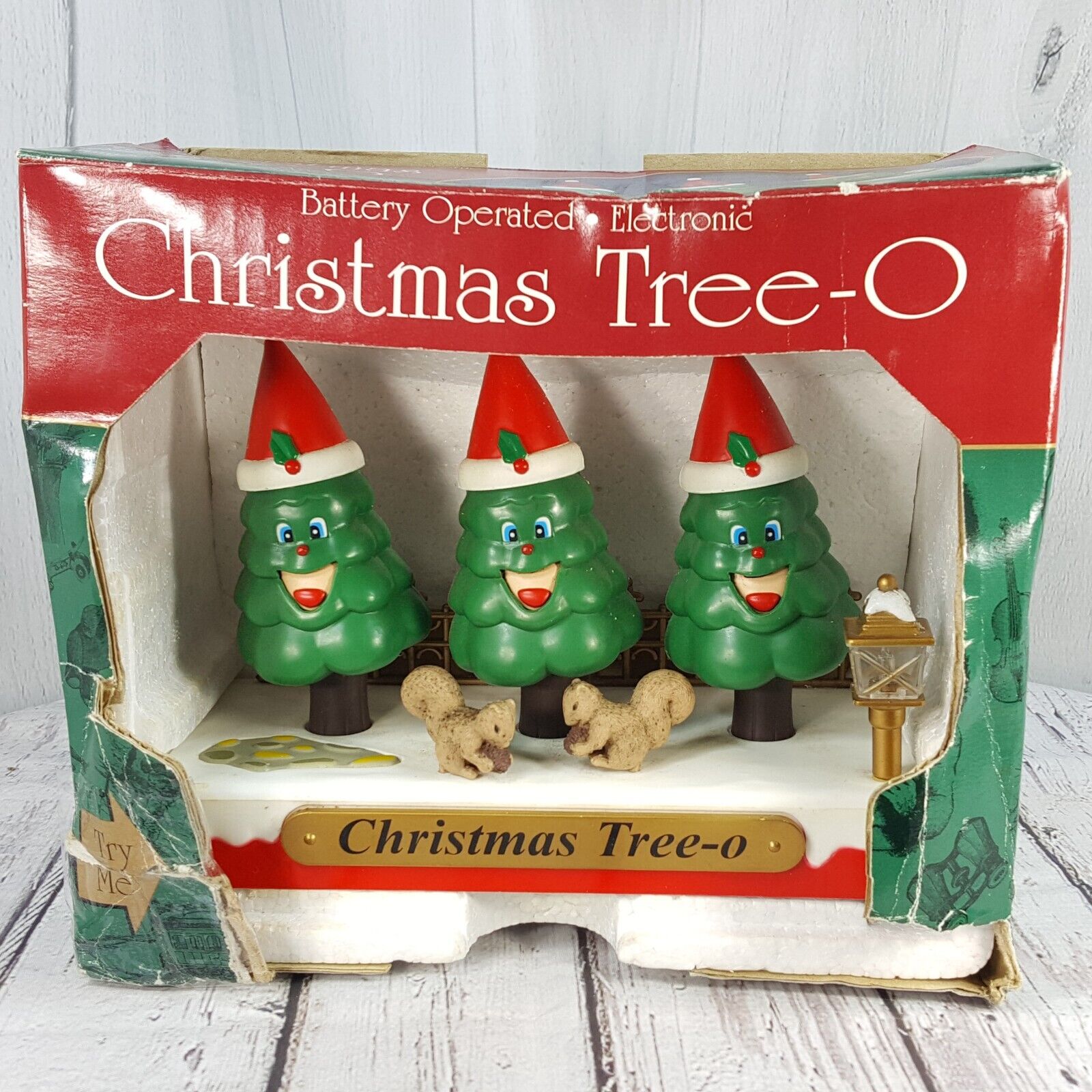 Vintage Christmas Tree-O Singing Moving Trio Jingle Bells w Light 7 x 6