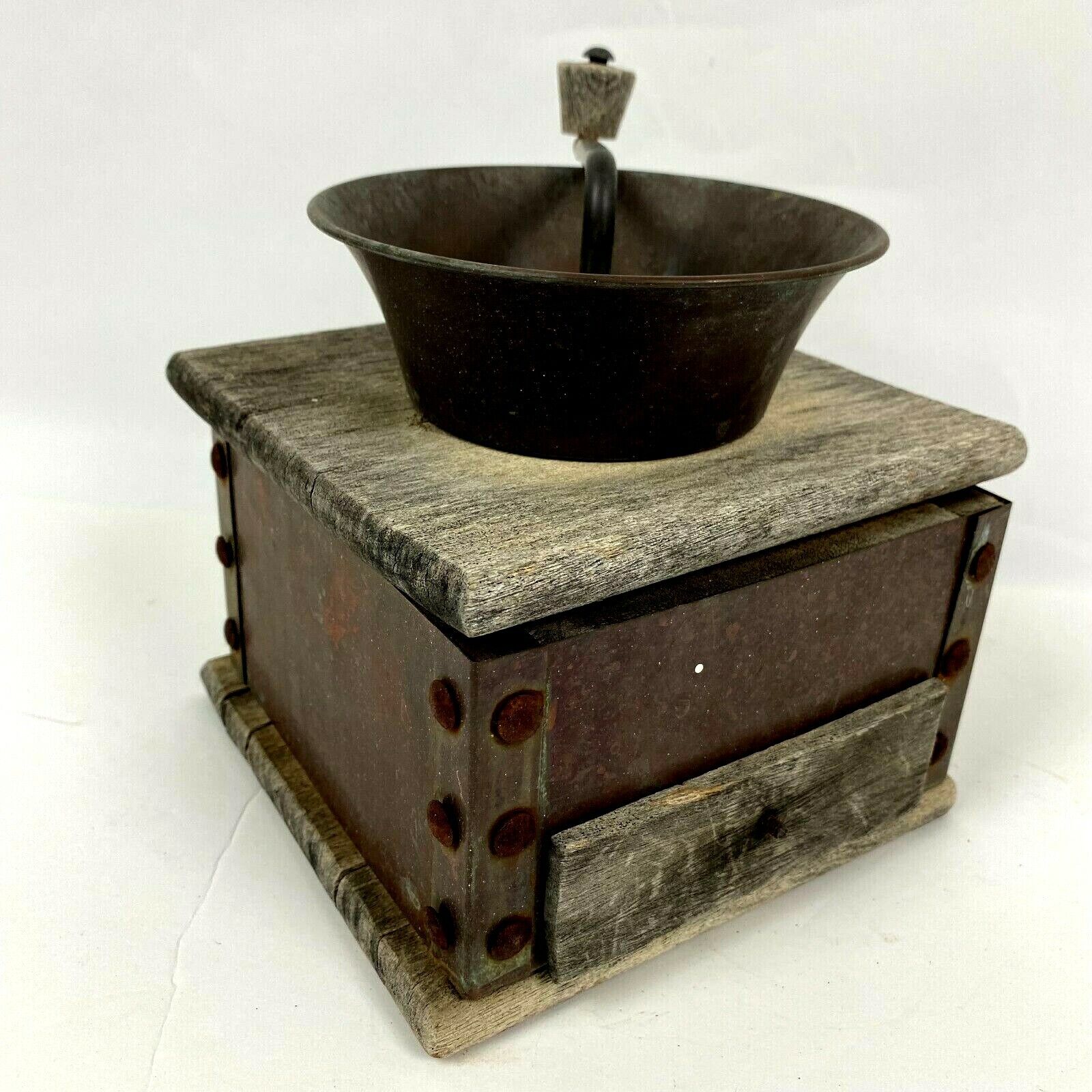 Antique Wood & Metal Hand Coffee Grinder Mill Table Top Weathered