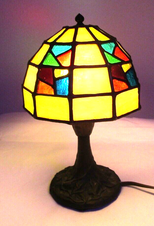 MINT The Christiansen's Lamp C Shade Tree Bronze Base Signed Stained Slab Glass