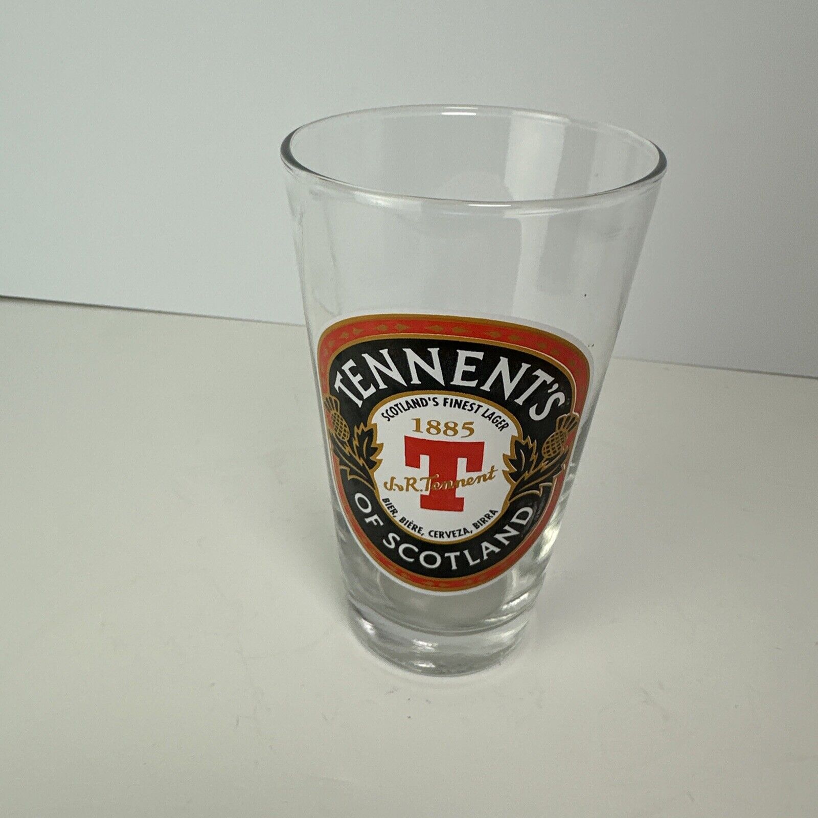 Vintage Tennent\'s Of Scotland Beer Glass Blue Red J20
