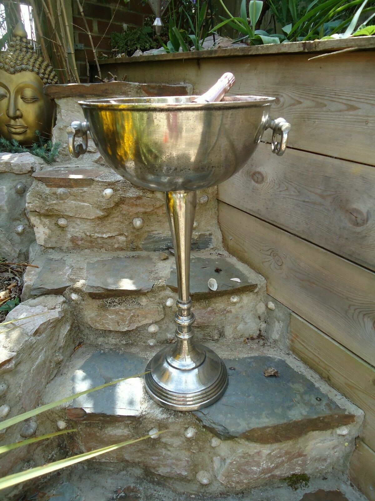 Floor Standing Bowl Silver Champagne Bucket Distressed Look Wine Cooler Gifts