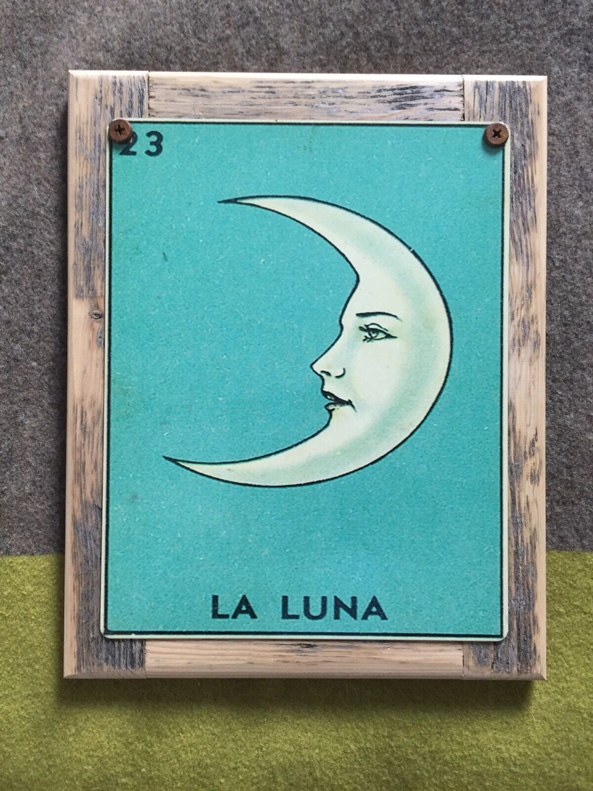 La Luna Loteria Tarot Card Moon 23 Mexico Framed Steel Sign Boho Chic Home Decor