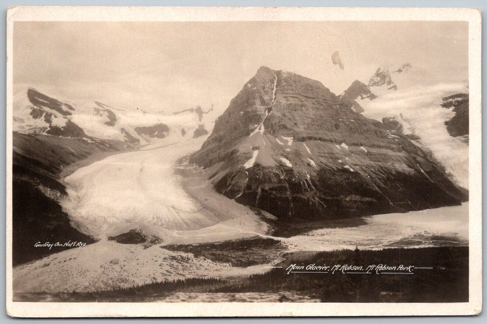 Mt. Robson Canada 1925 RPPC Real Photo Postcard Main Glacier Mt Robson Park