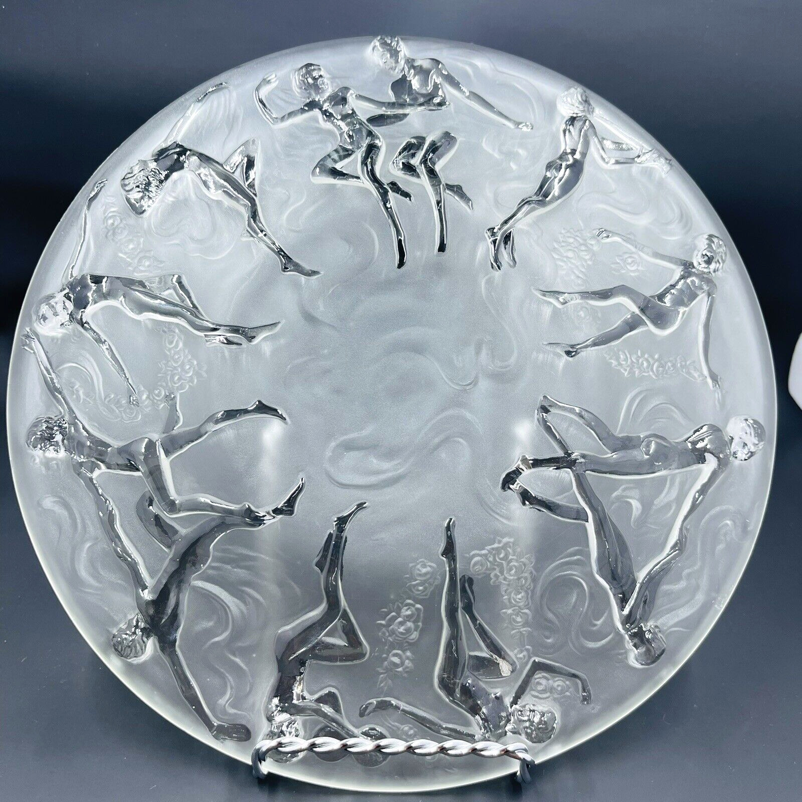 Consolidated Martele Glass Dancing Nude Nymph Plate Art Deco Crystal READ Chip