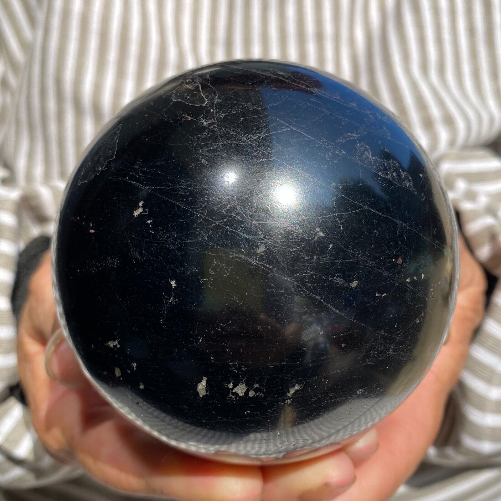 1236g Large Black Tourmaline Gemstone Crystal Sphere Rare Ball Healing Specimen