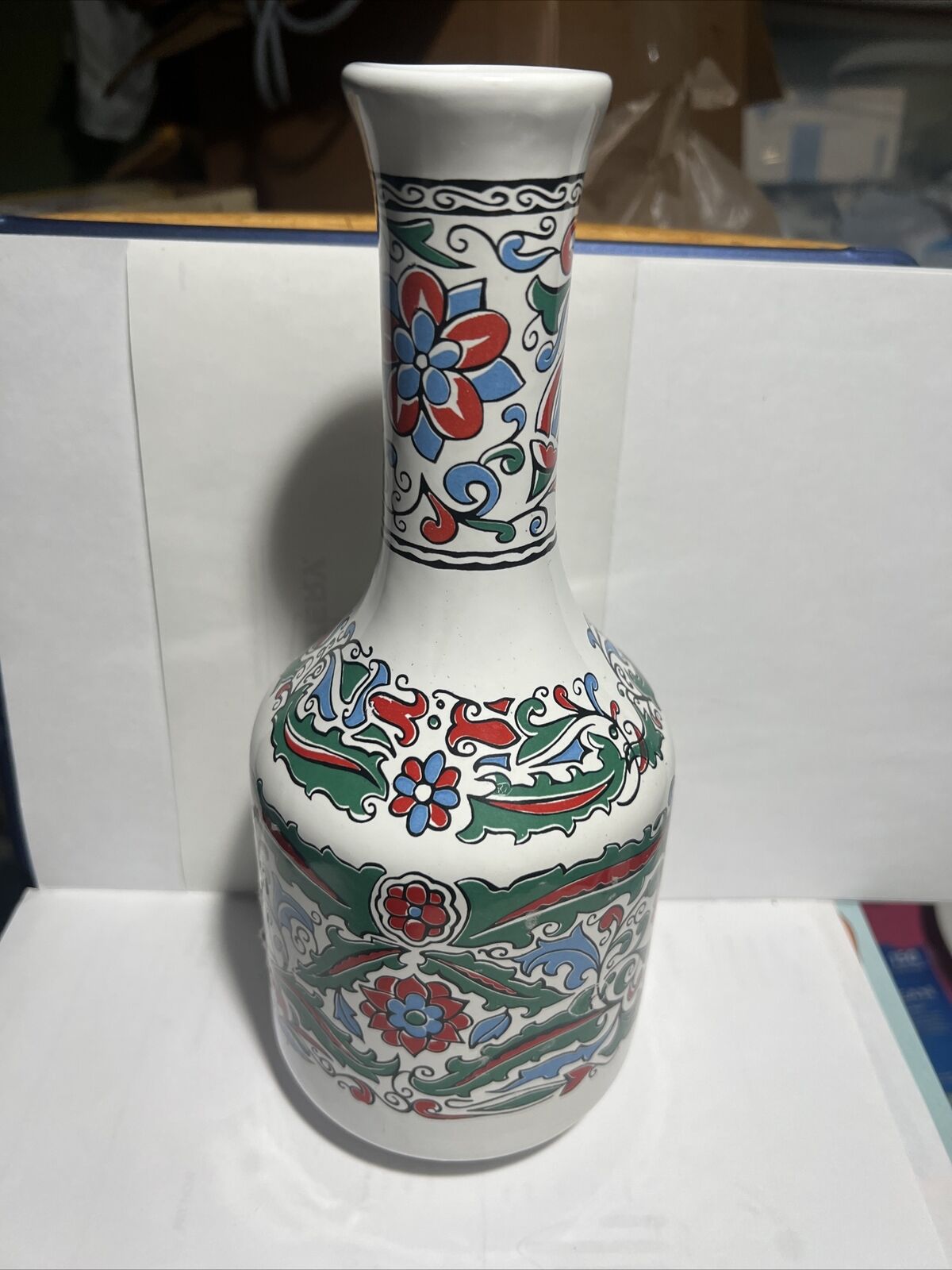 Vintage Porcelain Decorated Greek Liqueur Bottle with Stopper, Metaxa Handmade