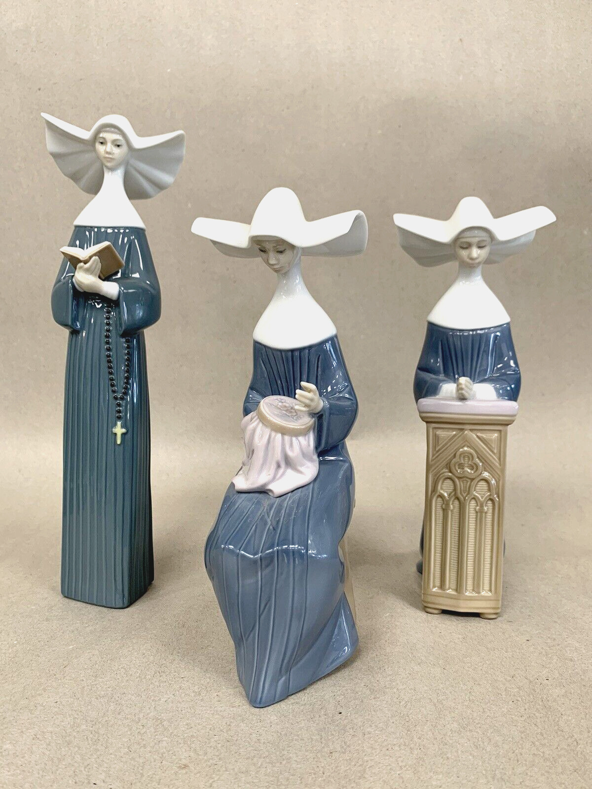 LLadro Spain Figurines Set Of 3 Nuns Prayerful Moment Time To Sew Meditation