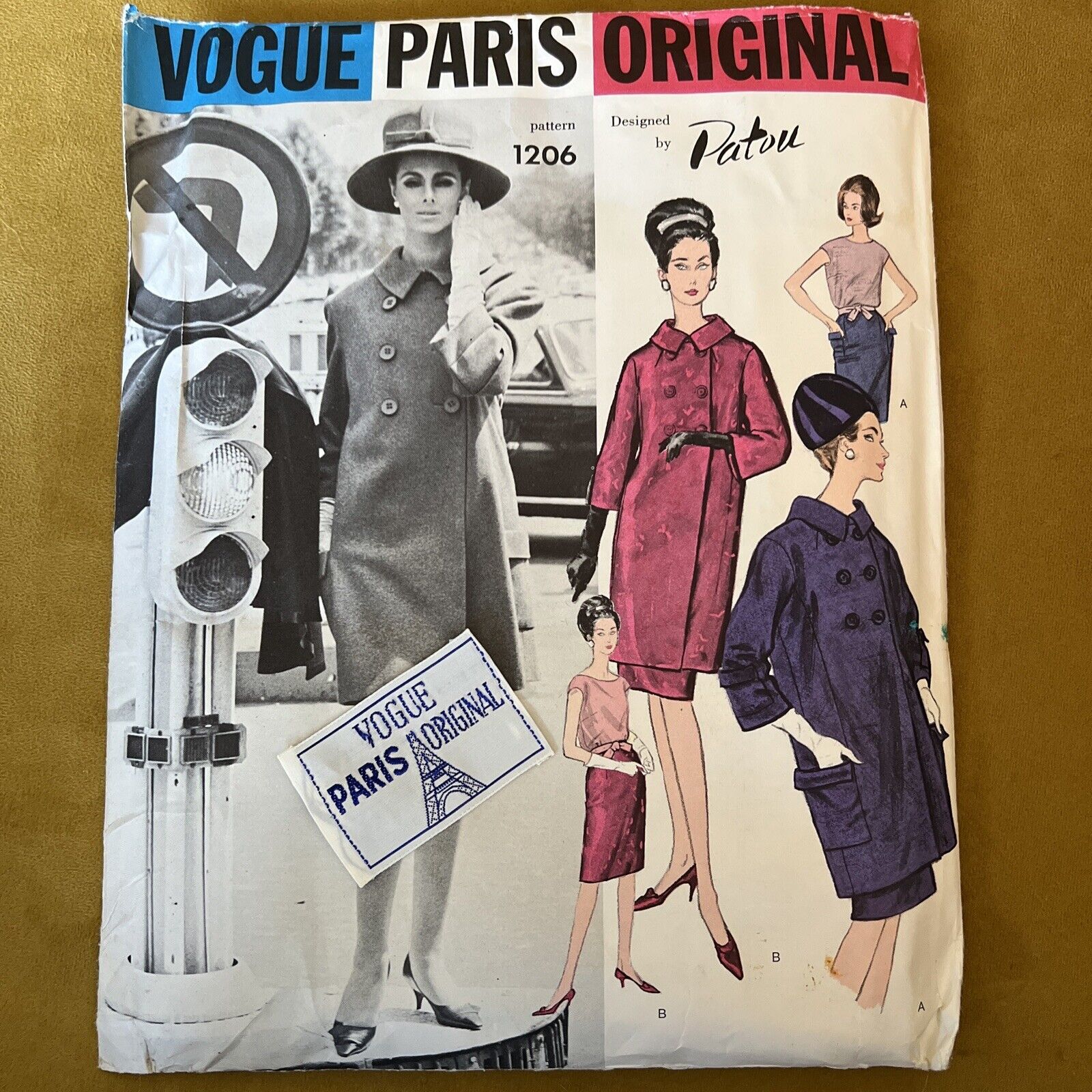 Rare 60s VOGUE PARIS ORIGINAL Pattern by PATOU UNCUT 1206 Suit Blouse Sz 14=6/8