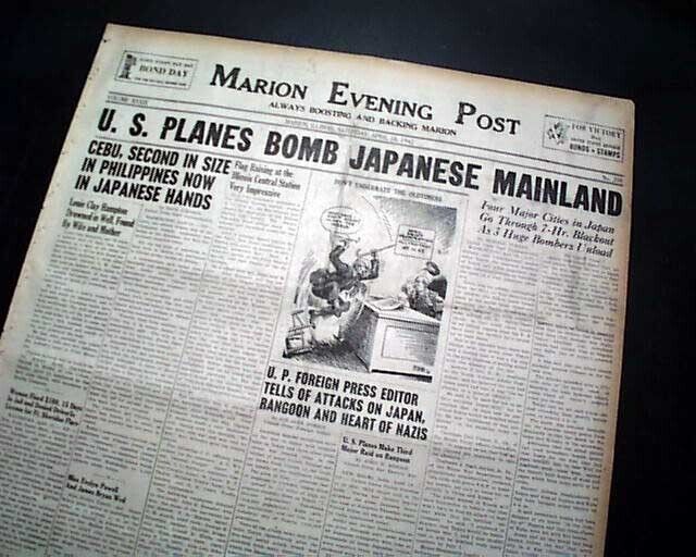 DOOLITTLE RAID James Jimmy JAPAN Bombers Attack 1st 1942 World War II Newspaper