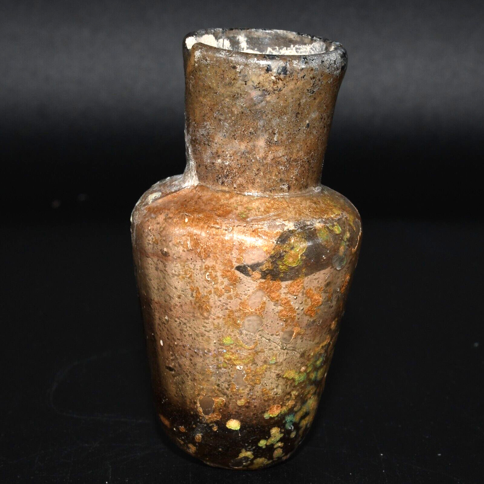 Authentic Ancient Roman Glass Bottle with Amber Color Circa 1st - 2nd Century AD