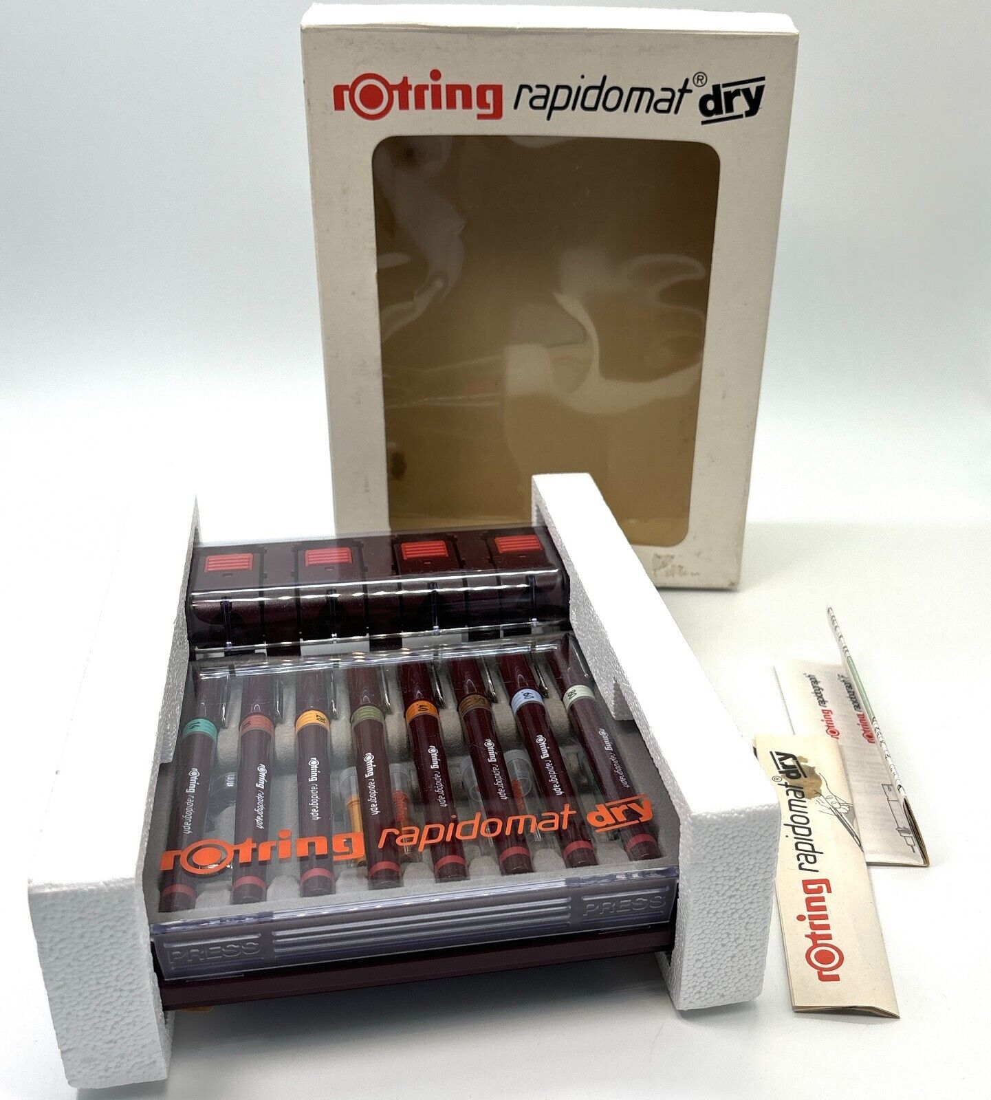 Damaged rotring rapidomat dry Set of 8 with manuals in various languages Used