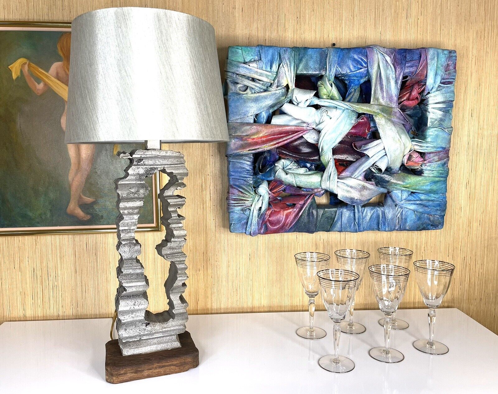 Mid-Century Modern Brutalist Silver Colored Metal Table Lamp