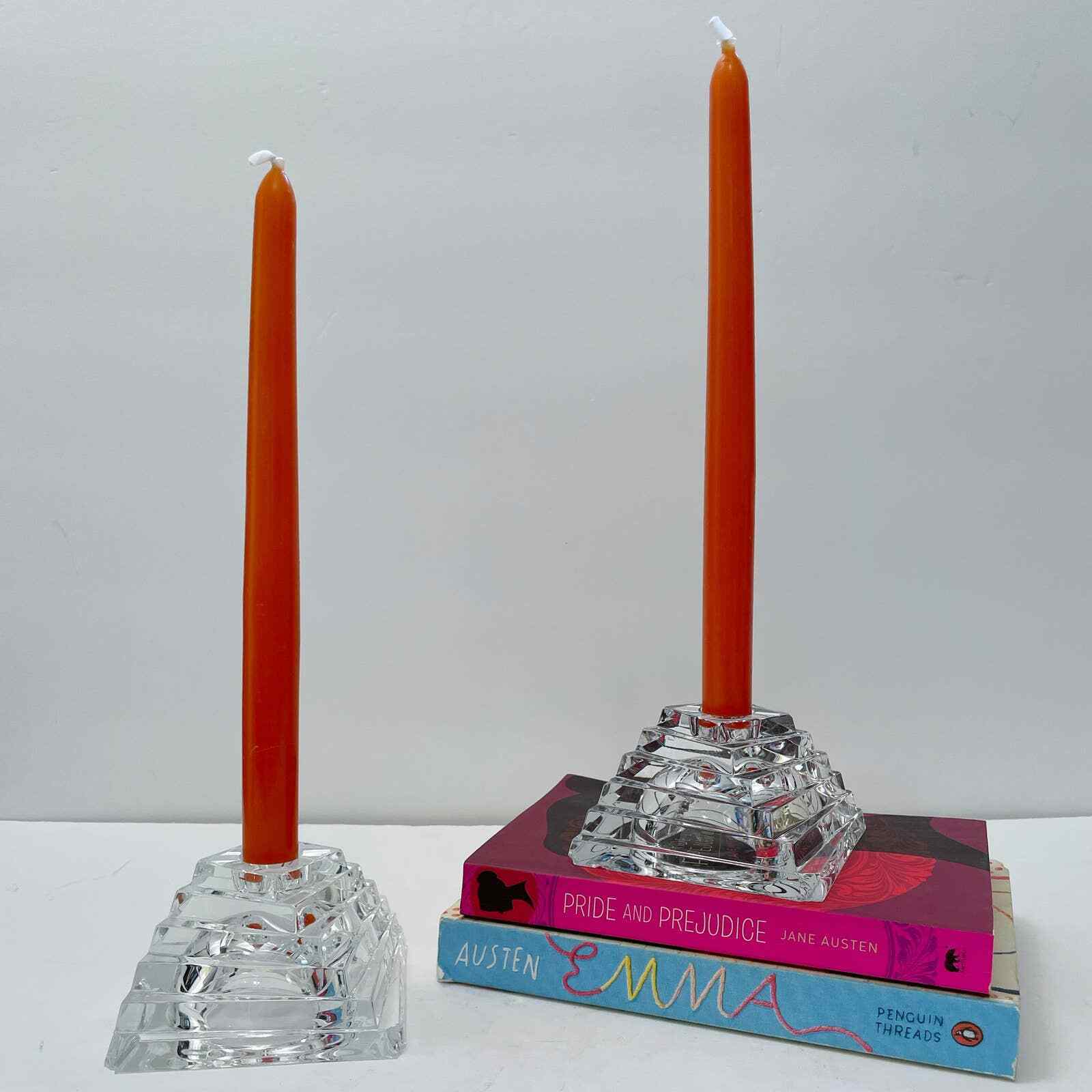 Two Vintage JG Durand Crystal Twisted Pyramid Candle Holders