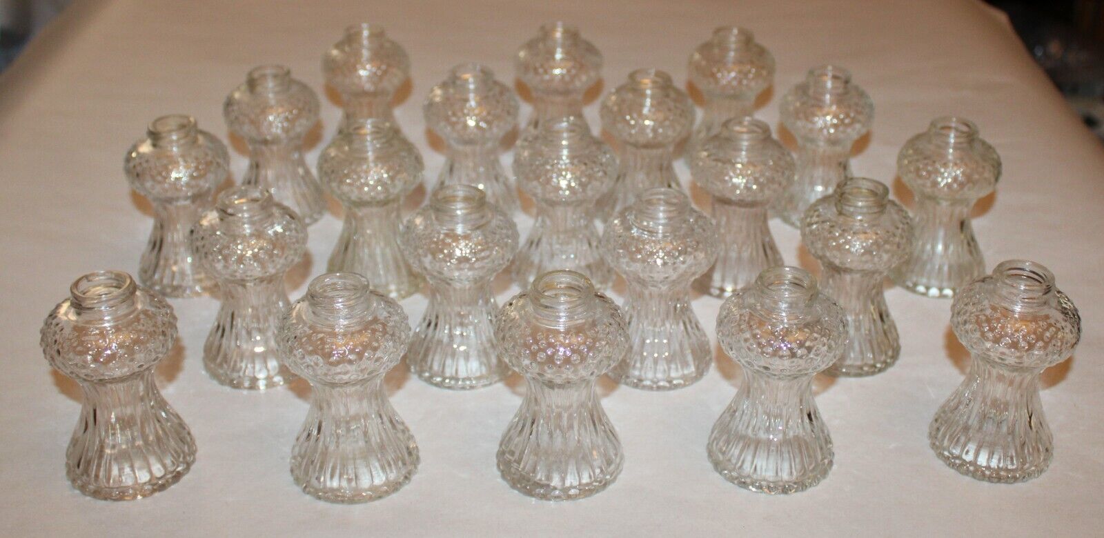 L.E. Smith Co. Hobnail Oil Lamp Font/Bottle Blown/Pressed Clear Glass Lot of 21