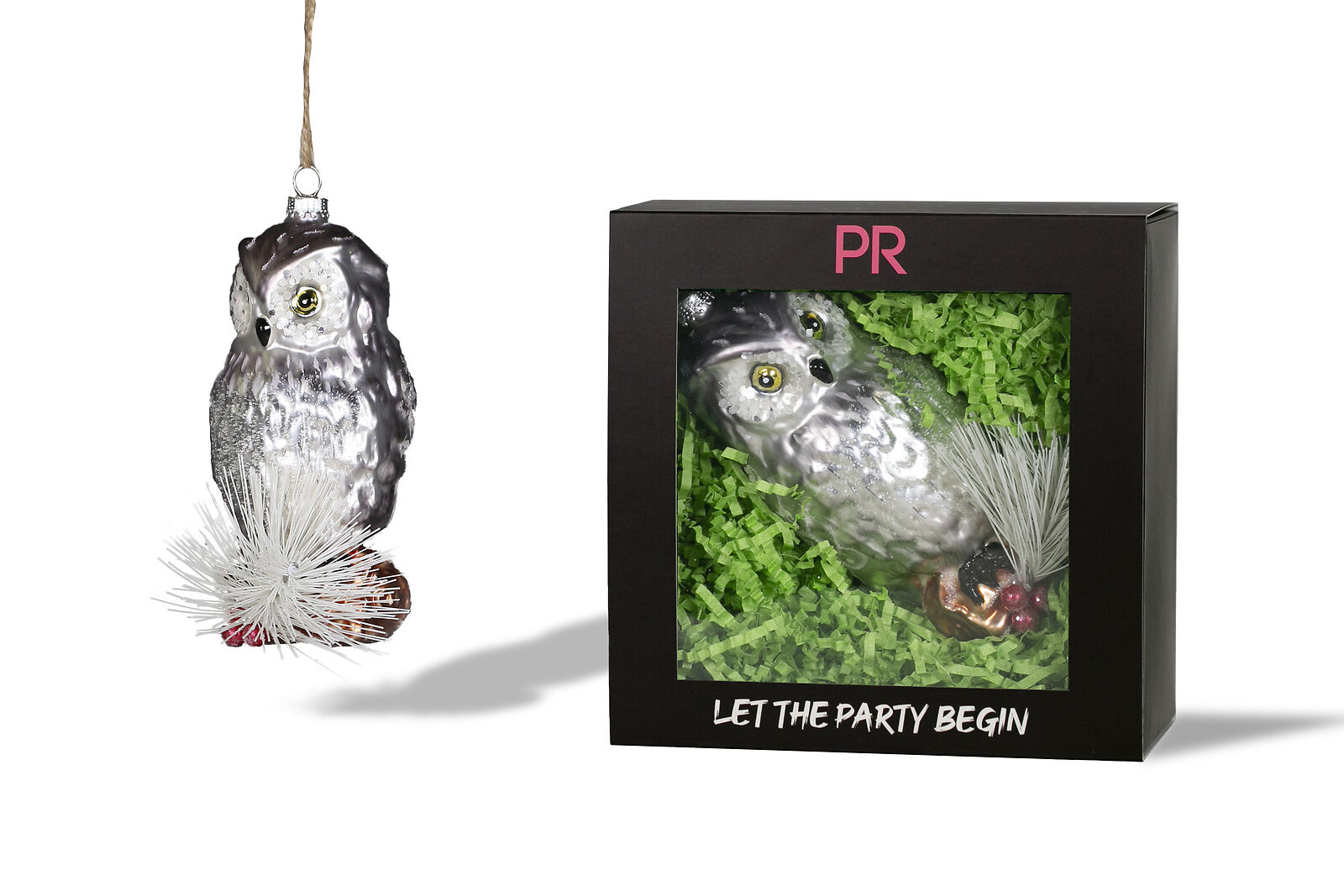 Party Rock | Gray Owl Glass Ornament | Animal Collection