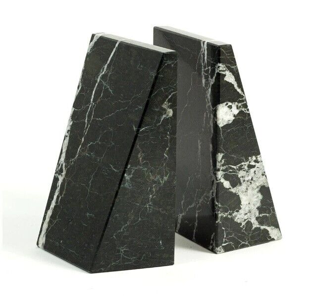 Marble Book End Set Vintage Stone Carved Pair Heavy Art Deco Sturdy Dark Black
