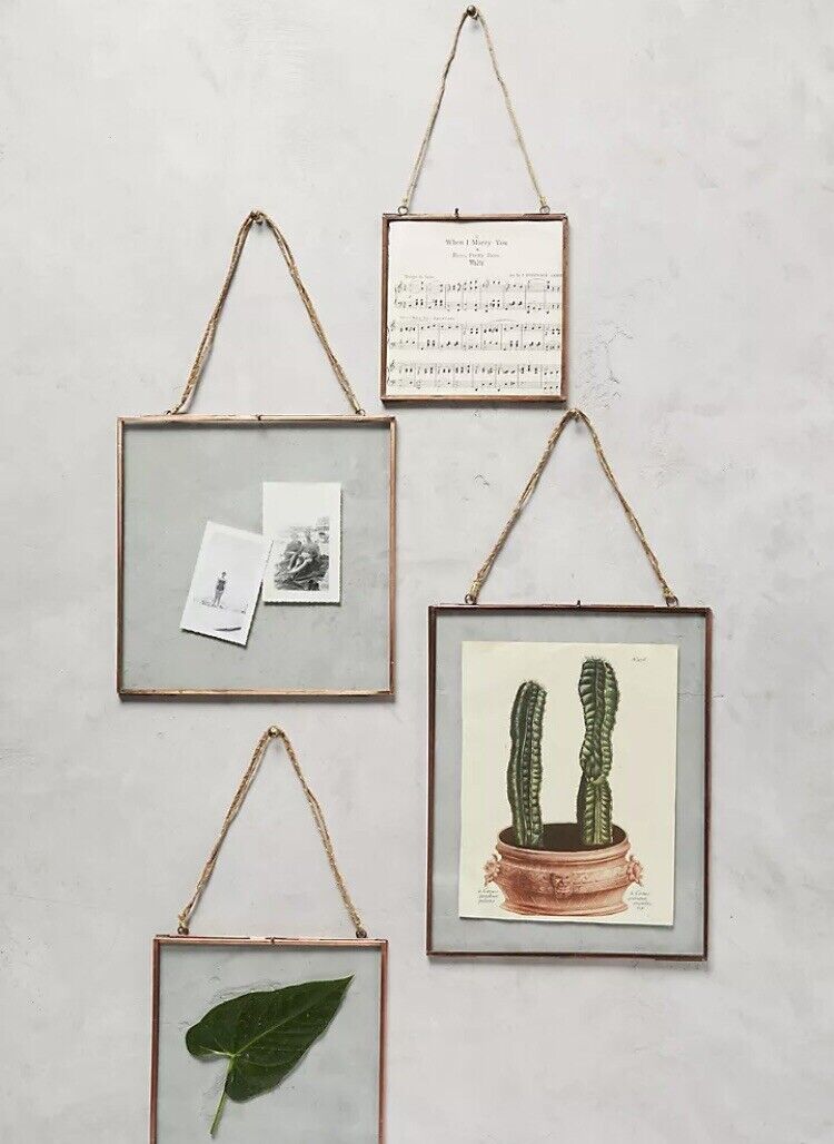 Sold Out ANTHROPOLOGIE Antique VITERI Brass Glass HANGING Picture FRAME 12x12 NW