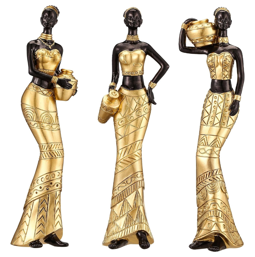 3 Pack African Art Sculptures- Vintage African Statues For Home Decor- Women's