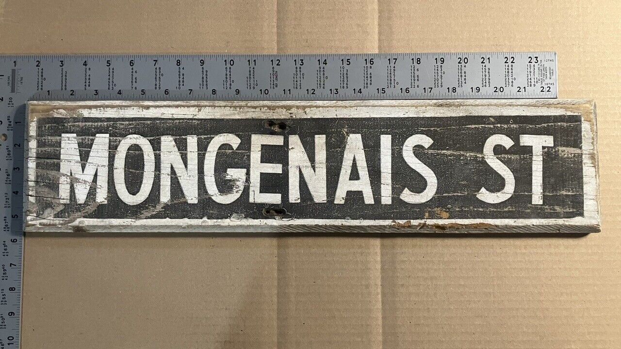 Mongenais Street road sign Providence Rhode Island wood 24x6 1890s 1900s S066