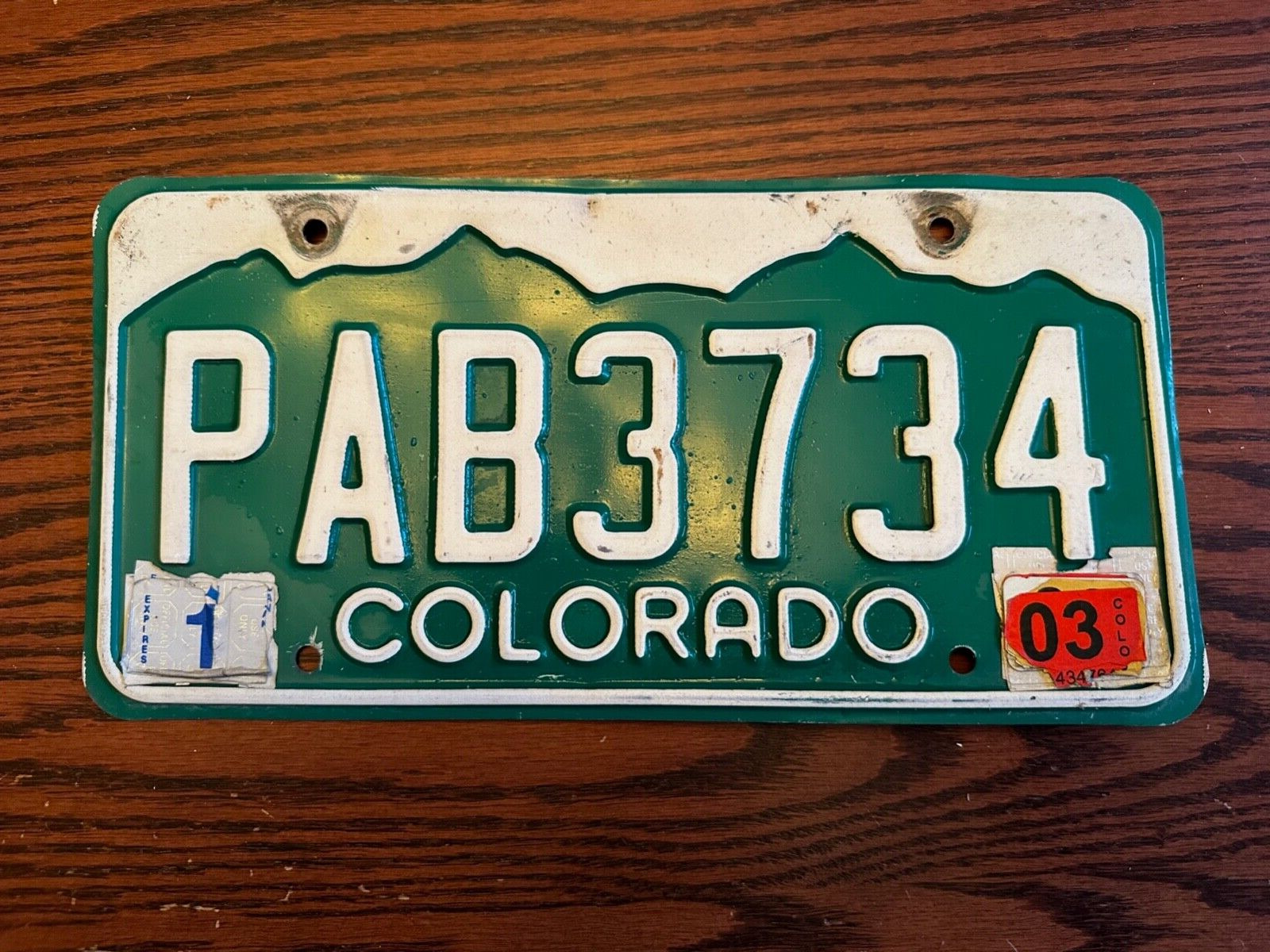 2003 Colorado License Plate PAB3734 Green Mountain CO USA Authentic January