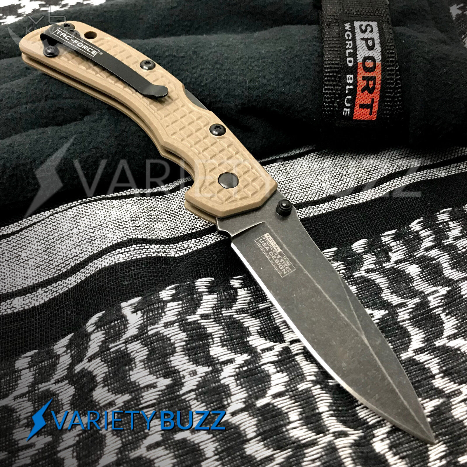 TAC FORCE TAN SHUFFLE TACTICAL BLACKWASH Straight Folding Pocket Knife EDC Blade