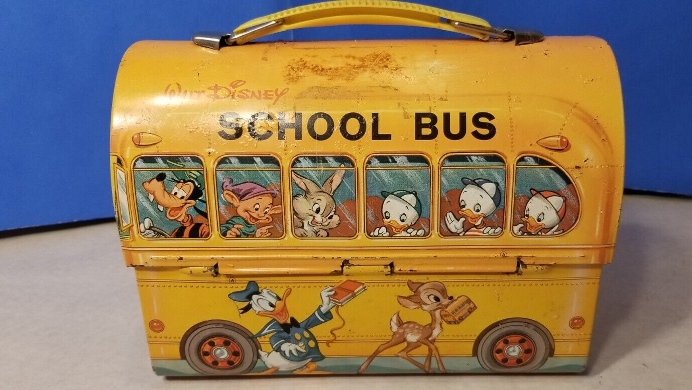 💥 1961 Walt Disney School Bus Lunch Box Mickey Mouse Metal Aladdin No Thermos💥