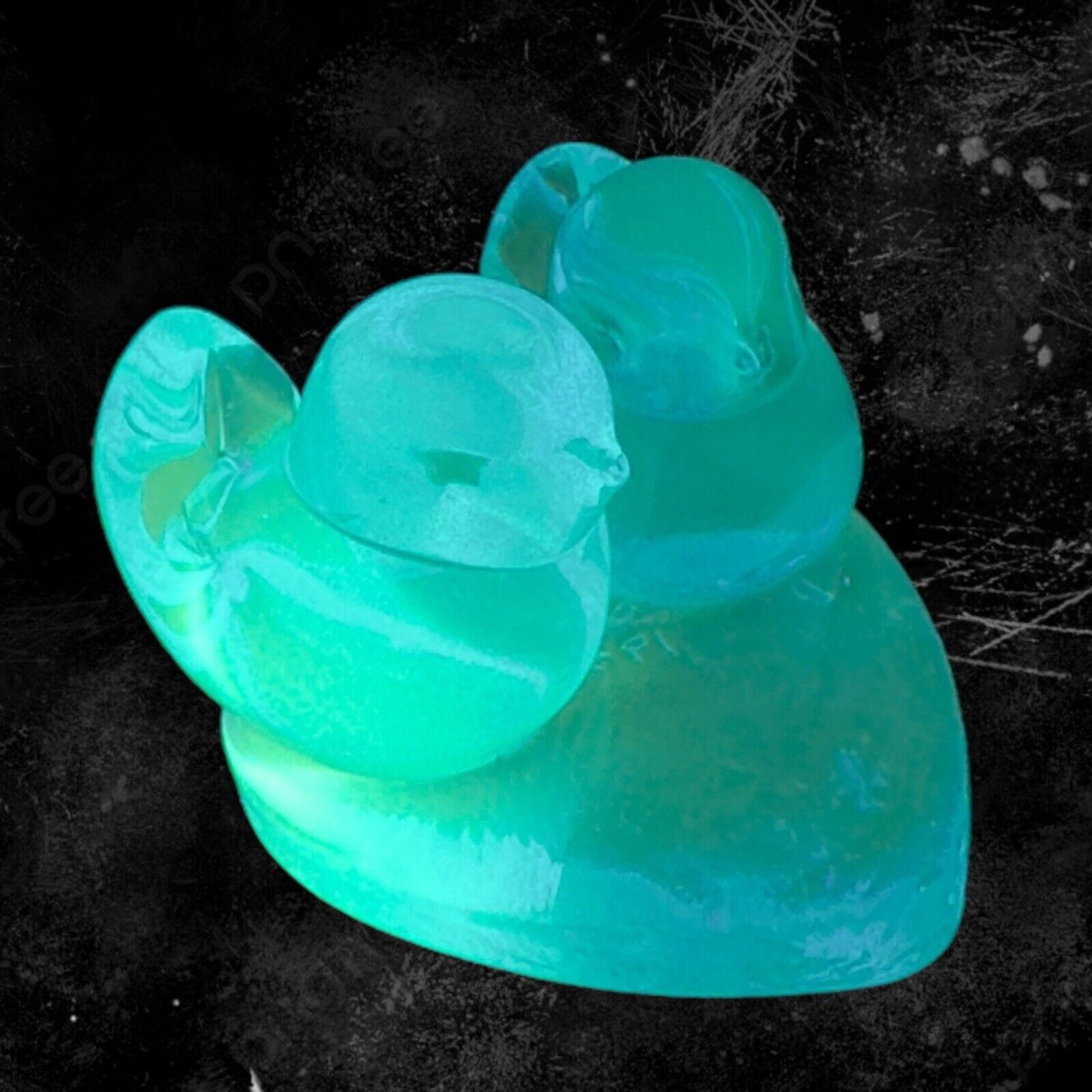 1992 Leo Ward Blue Bird Of Happiness Glass Figurine Green UV Manganese 365nm Vtg