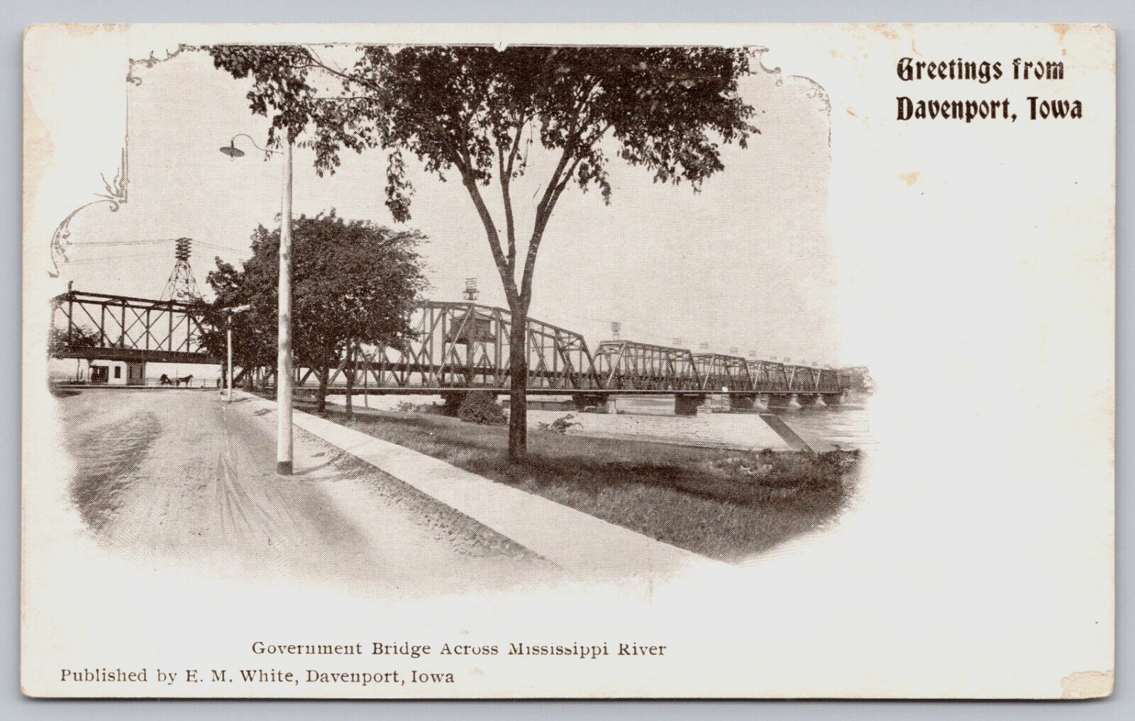 Postcard Davenport Iowa Government Bridge Across Mississippi River