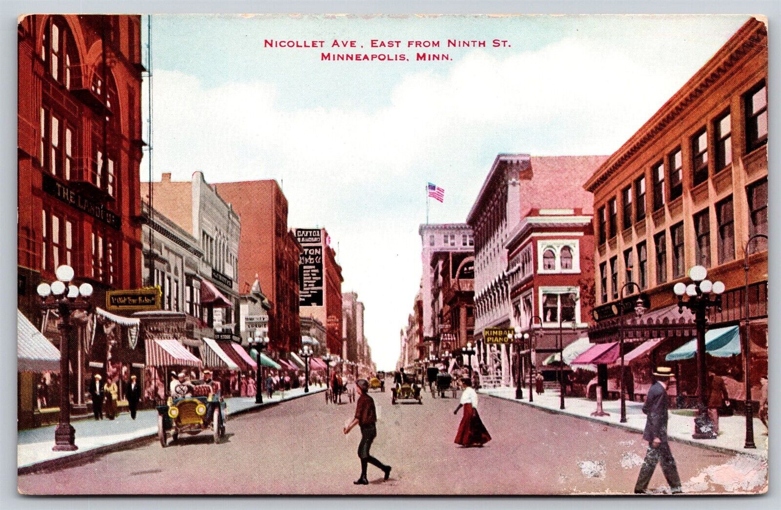 Postcard Nicollet Ave East from Ninth St, Minneapolis MN L200