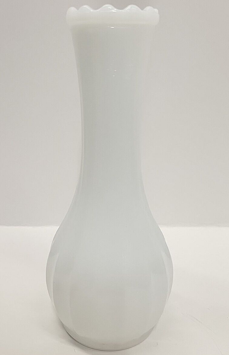 Vintage Milk Glass Bud Vase Ribbed 6.25 Inch Tall White Flowers Roses Round