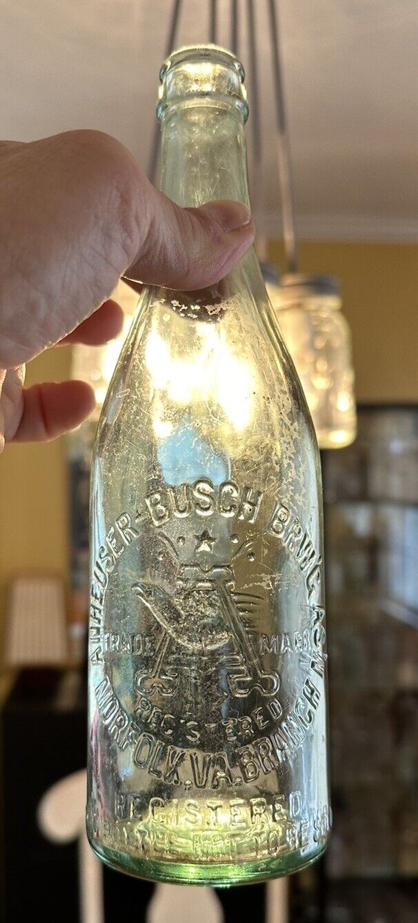 Anheuser Busch Brewing Assoc Norfolk, VA. Branch Aqua Beer Bottle c 1910 Pre-Pro