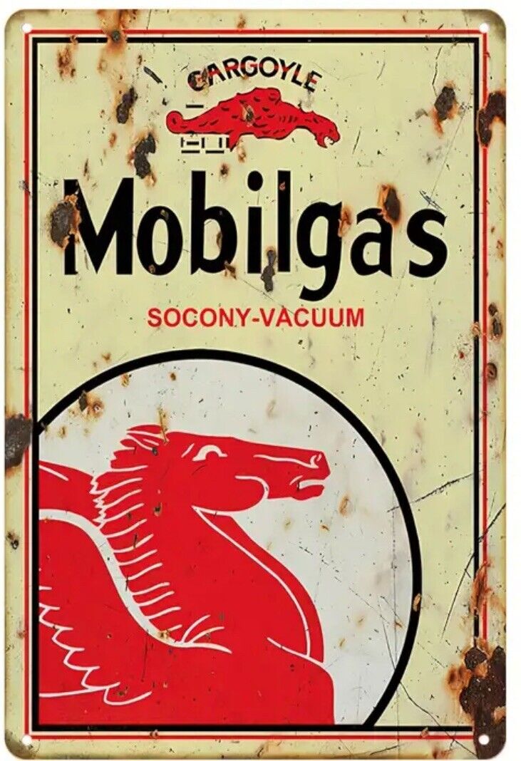 GARGOYLE MOBILGAS MOBIL SOCONY - VACUUM OIL COMPANY 12”x8” METAL SIGN - MOBILOIL