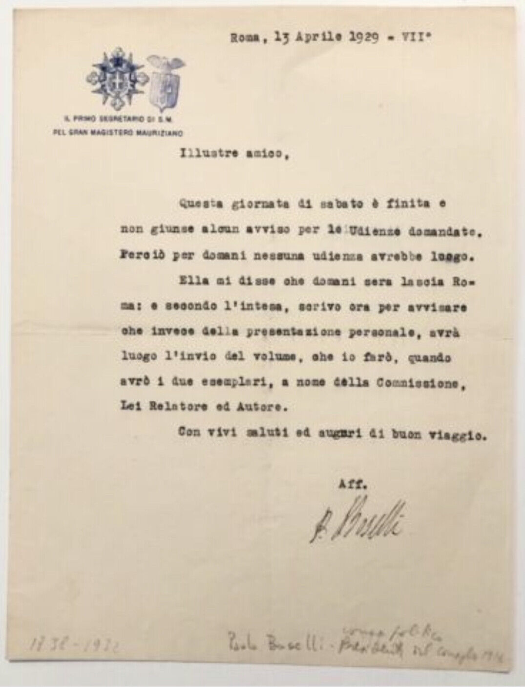 Boselli Paolo 1838-1932 Docente e Politico Pres. del Consiglio lettera autografa