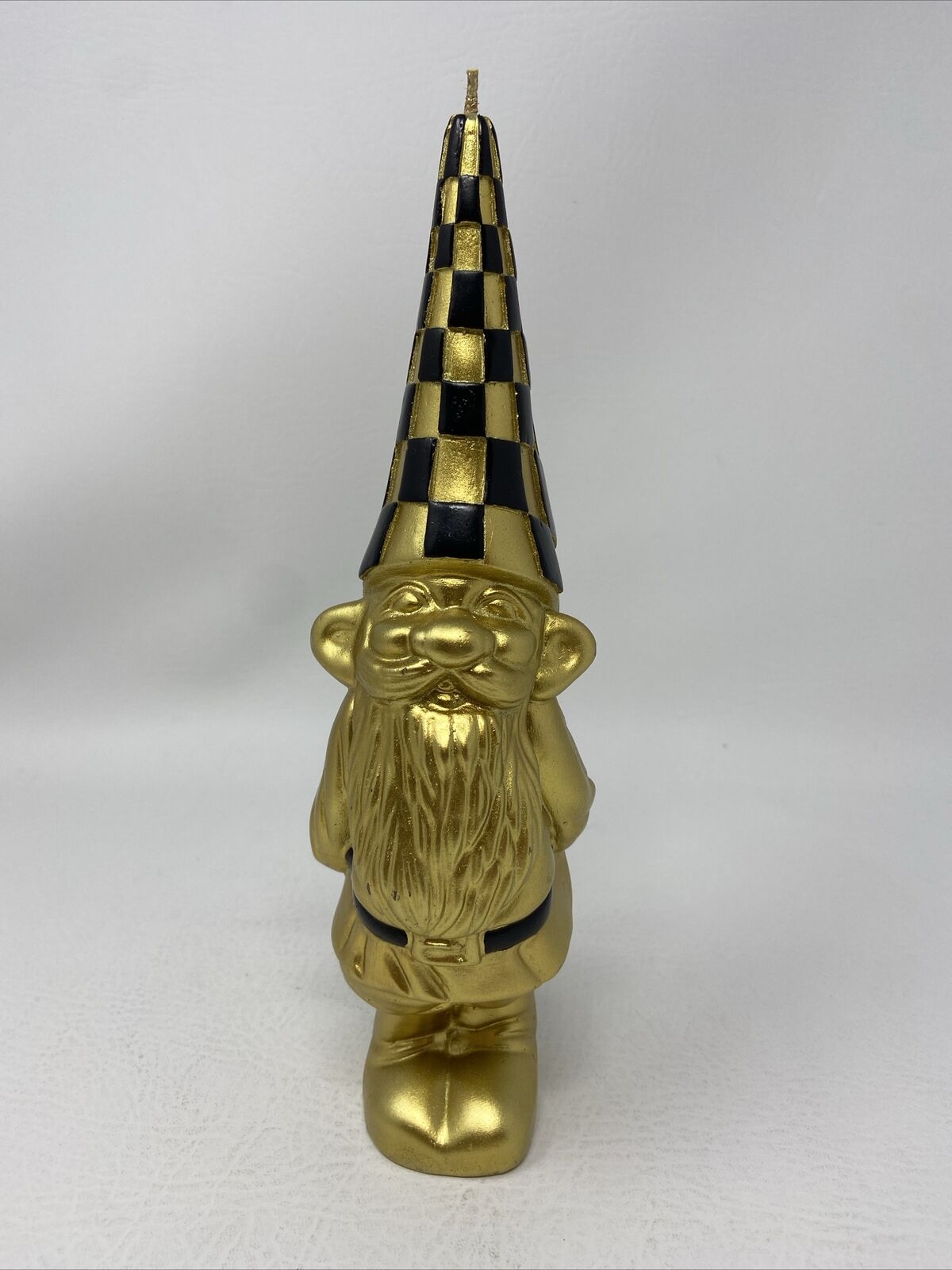 MacKenzie Childs Gold Gold Black Check Gnome Candle 10” Tall NWOB