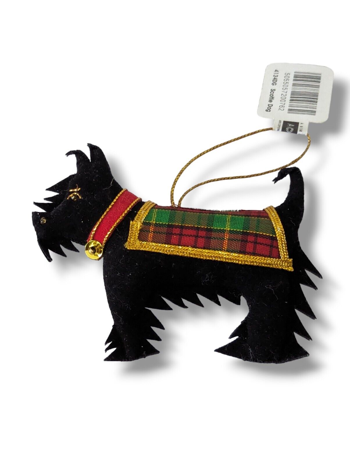 Vintage St Nicolas Black Velvet & Plaid Scottie Dog Christmas Tree Ornament