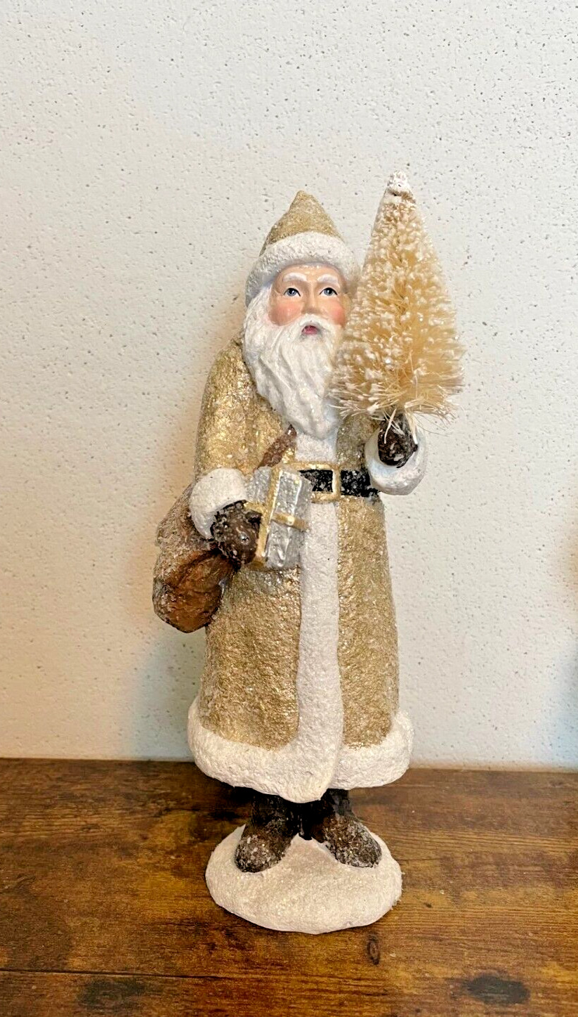 Gold Belsnickle Santa, bottle brush ivory tree, 8.5\