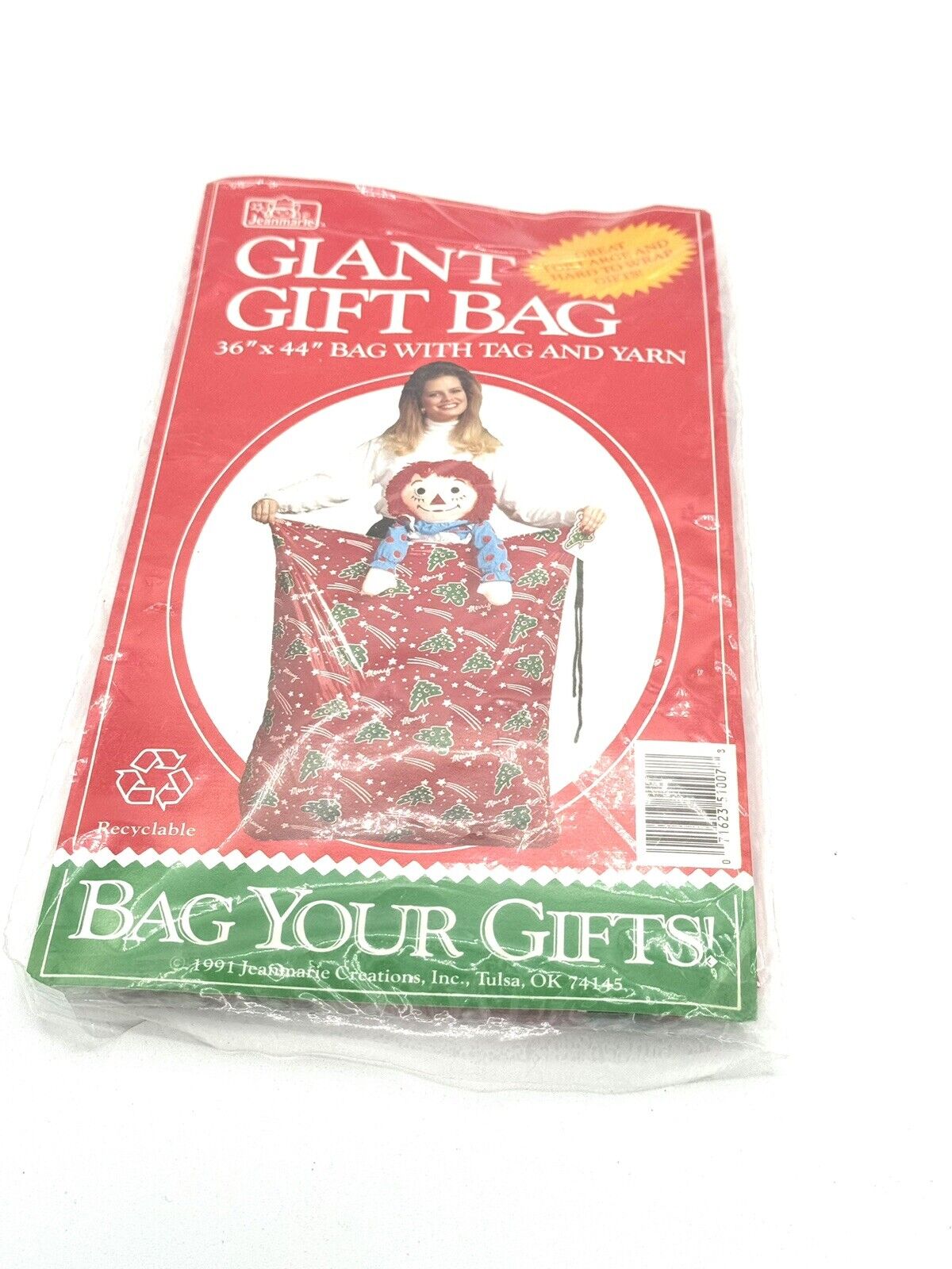 Vintage giant gift bag with tag and yarn Christmas winter holiday gift wrap 