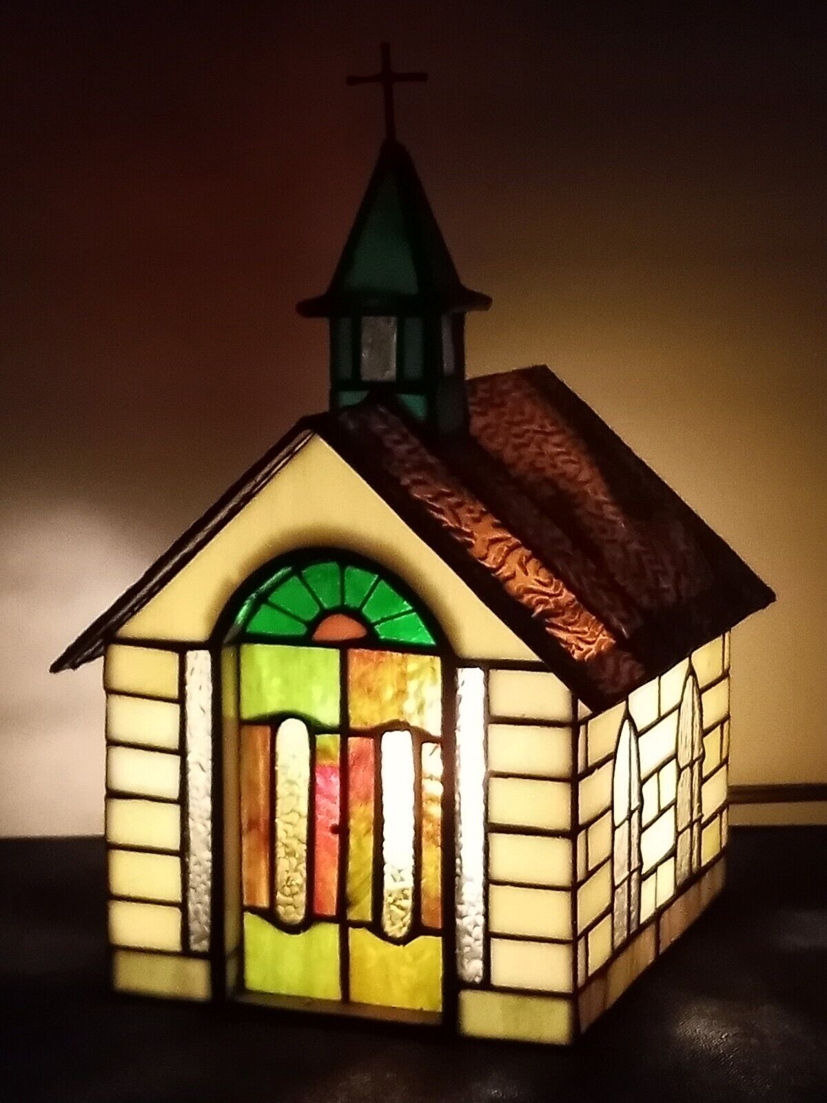 Vintage Tiffany Style Church Stained Glass Accent Lamp 