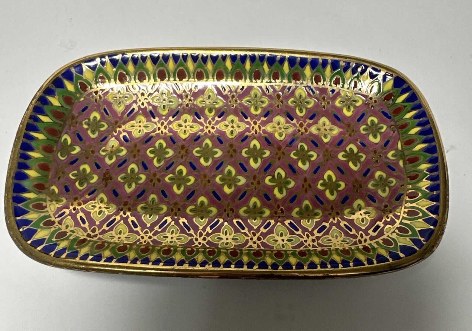 Vintage Cloisonne Sm. Trinket Dish Plate Made In Thailand. Great Condition 5 X 3
