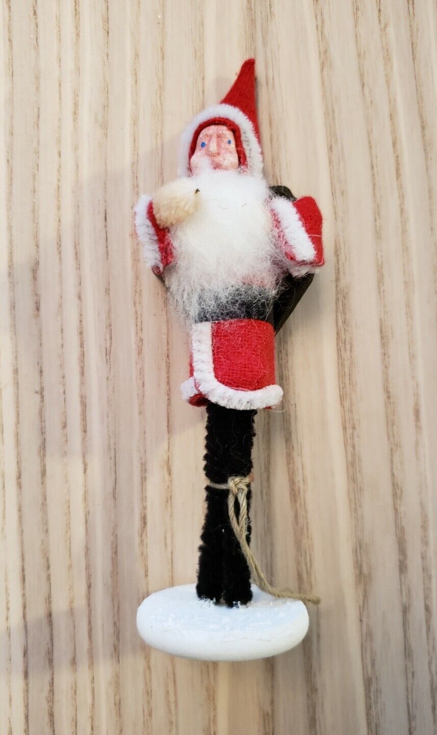 Antique Handmade Santa With Sack Spun Cotton Batting Christmas Ornament