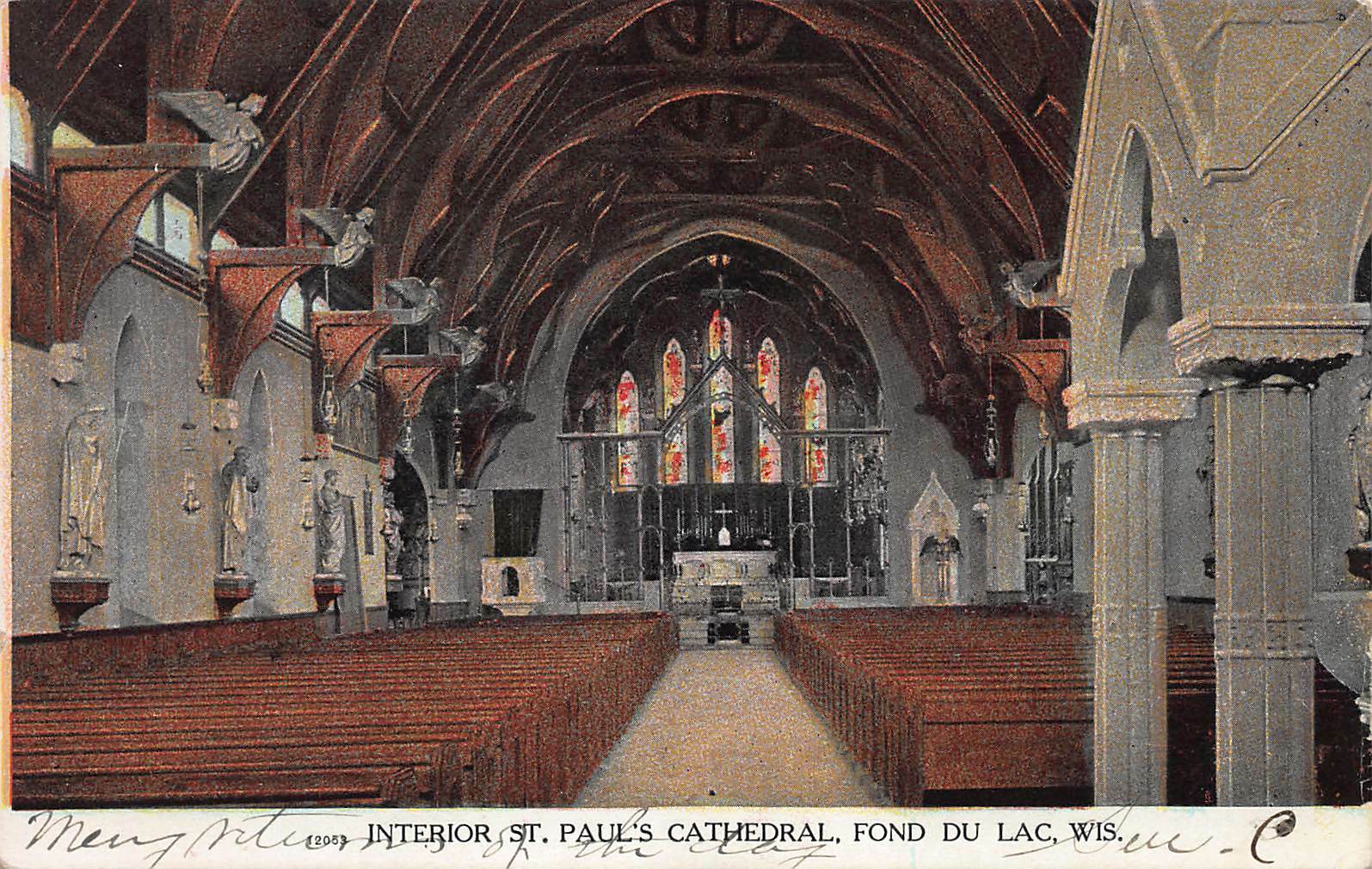 Interior of St. Paul's Cathedral, Fond Du Lac, Wis., Early Postcard, Unused 