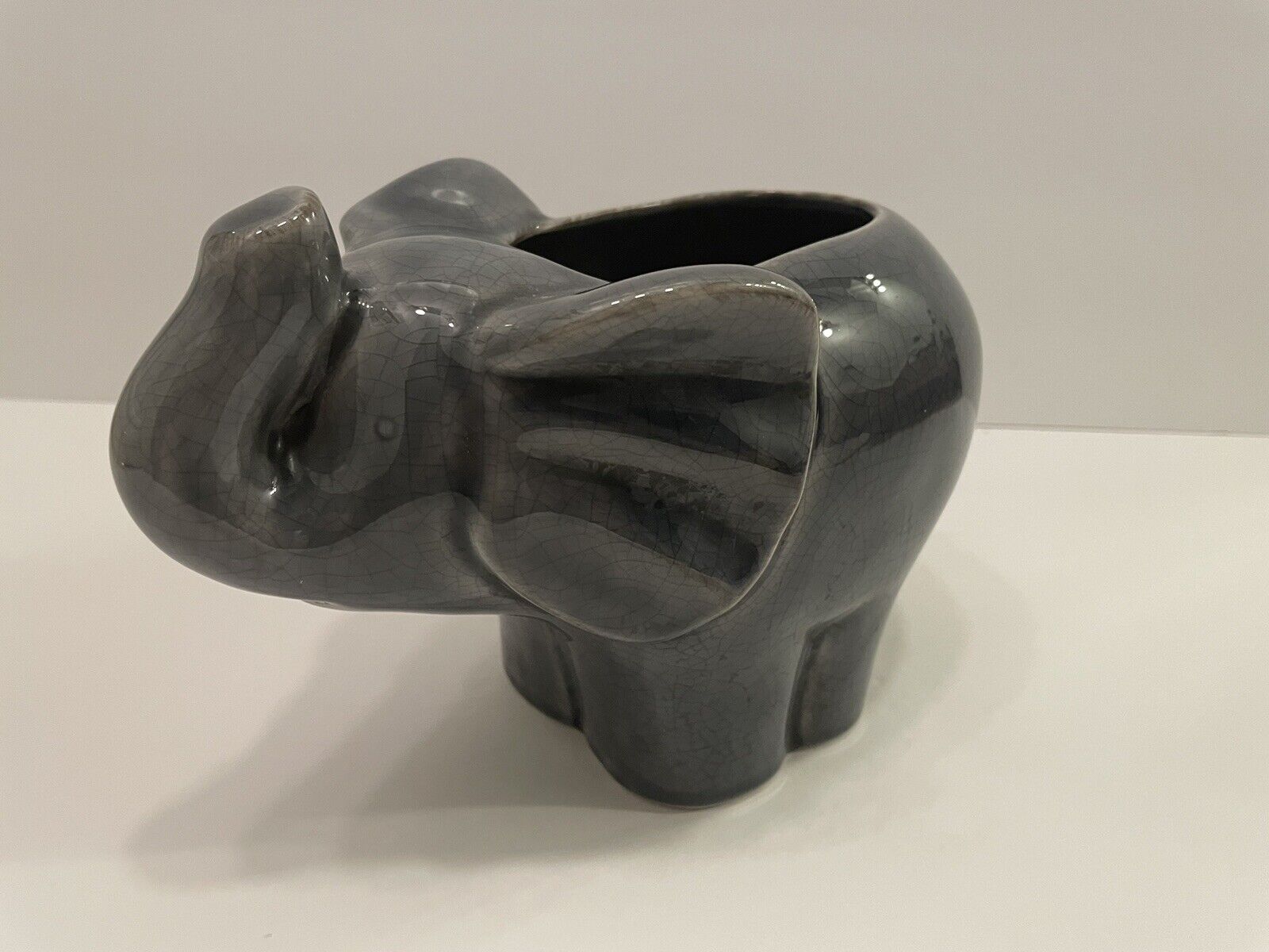 Lucky trunk Up Grey Elephant Ceramic Planter 8” By 5.5”