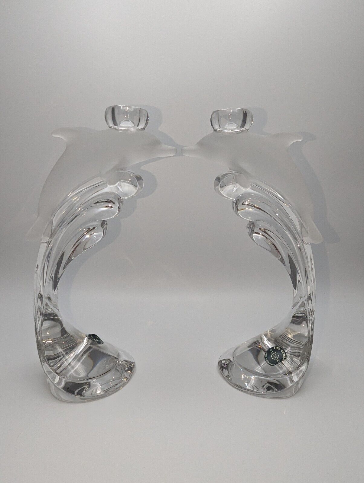 ✨ Pair of Lenox Fine Crystal Dolphin on Wave Candlestick Holder Made In Germany
